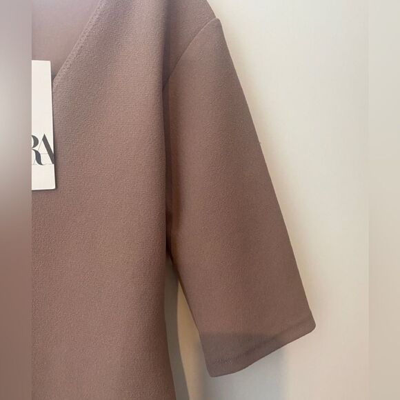 ZARA NWT Limitless Contour Bodysuit Large L Half Sleeve V-Neck Mauve Nude Modern - Picture 3 of 8
